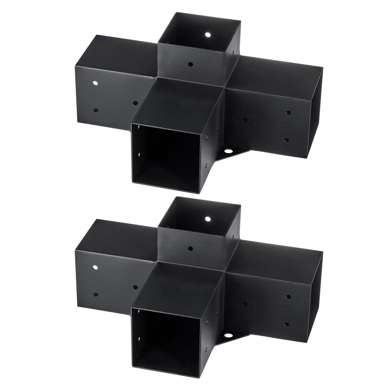VEVOR pergolas stūra stiprinājumu komplekts 102 × 102 mm, iekšējais izmērs 91 × 91 mm, 4 virzienu lielas slodzes savienojumi koka brusām un stabiem, lapenēm un nojumēm, 2 gab.