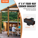 VEVOR pergolas stūra stiprinājumu komplekts 102 × 102 mm, iekšējais izmērs 91 × 91 mm, 4 virzienu lielas slodzes savienojumi koka brusām un stabiem, lapenēm un nojumēm, 2 gab.