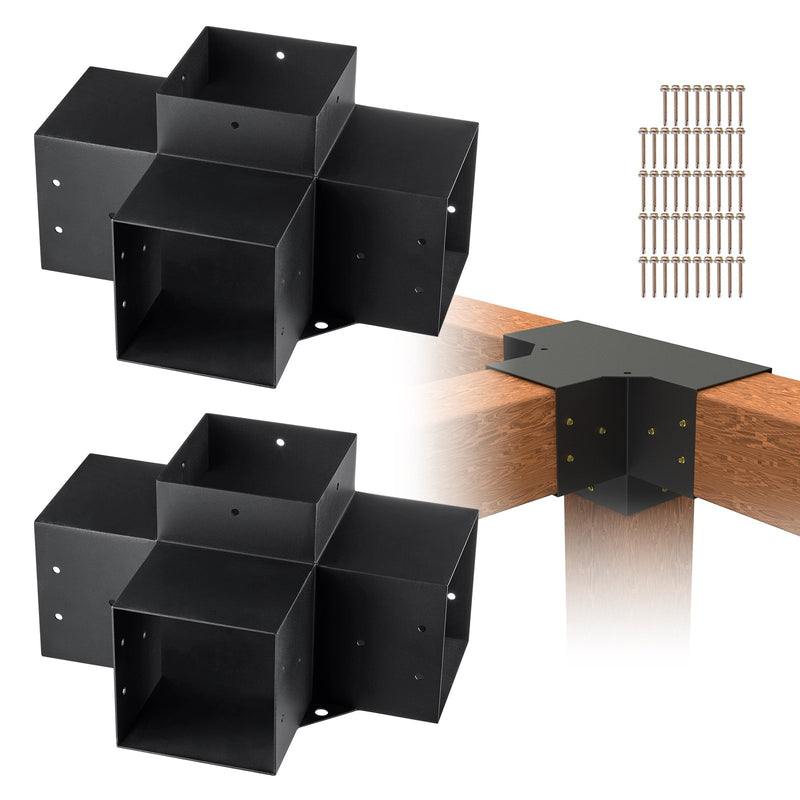 VEVOR pergolas stūra stiprinājumu komplekts 152 × 152 mm, iekšējais izmērs 142 × 142 mm, 4 virzienu lielas slodzes savienojumi koka brusām un stabiem, lapenēm, terases pergolām un koka nojumēm, 2 gab.