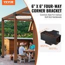 VEVOR pergolas stūra stiprinājumu komplekts 152 × 152 mm, iekšējais izmērs 142 × 142 mm, 4 virzienu lielas slodzes savienojumi koka brusām un stabiem, lapenēm, terases pergolām un koka nojumēm, 2 gab.