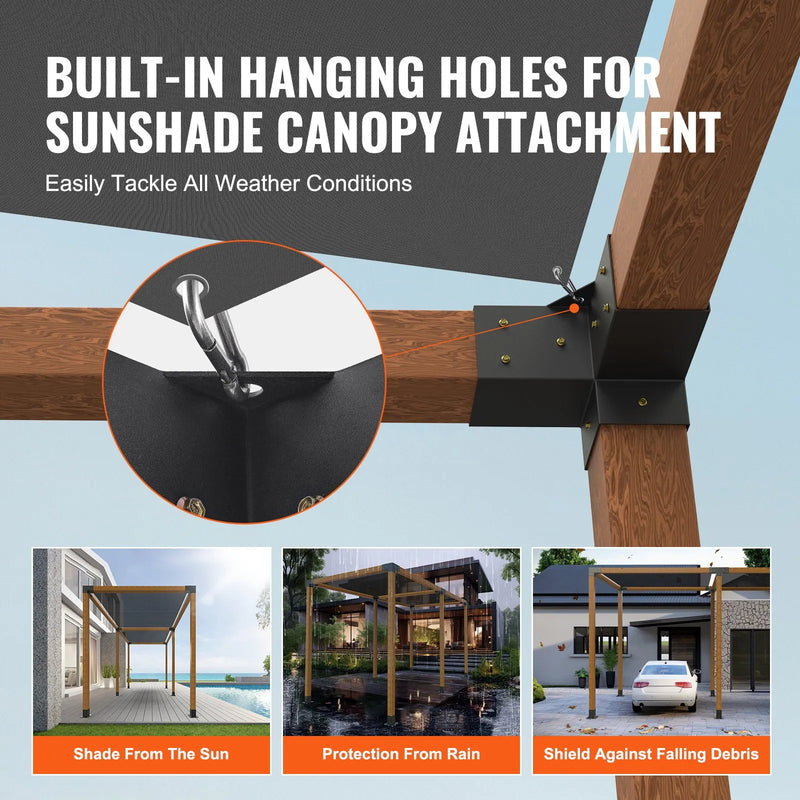 VEVOR pergolas stūra stiprinājumu komplekts 102 × 102 mm, iekšējais izmērs 91 × 91 mm, 3 virzienu savienojumi koka brusām un stabiem, lapenēm un nojumēm, 4 gab.