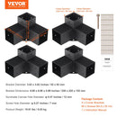 VEVOR pergolas stūra stiprinājumu komplekts 102 × 102 mm, iekšējais izmērs 91 × 91 mm, 3 virzienu savienojumi koka brusām un stabiem, lapenēm un nojumēm, 4 gab.