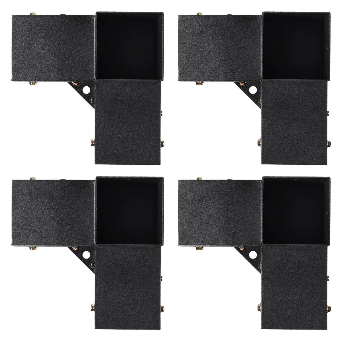 VEVOR pergolas stūra stiprinājumu komplekts 102 × 102 mm, iekšējais izmērs 91 × 91 mm, 3 virzienu savienojumi koka brusām un stabiem, lapenēm un nojumēm, 4 gab.