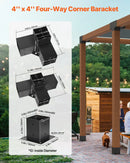 VEVOR pergolas stiprinājumu komplekts 92 × 92 mm koka brusām, 4 × 3 virzienu un 2 × 4 virzienu savienojumi ar 6 stabu pamatnēm, pergolām, lapenēm un nojumēm, 12 gab.