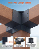 VEVOR pergolas stiprinājumu komplekts 92 × 92 mm koka brusām, 4 × 3 virzienu un 2 × 4 virzienu savienojumi ar 6 stabu pamatnēm, pergolām, lapenēm un nojumēm, 12 gab.