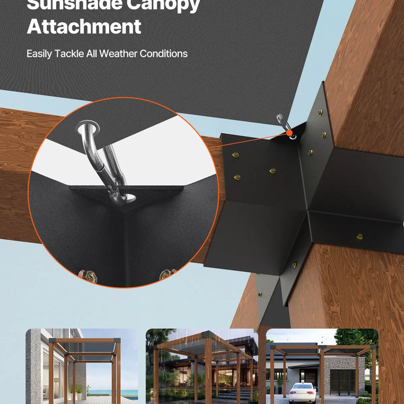 VEVOR pergolas stiprinājumu komplekts 92 × 92 mm koka brusām, 4 × 3 virzienu un 2 × 4 virzienu savienojumi ar 6 stabu pamatnēm, pergolām, lapenēm un nojumēm, 12 gab.