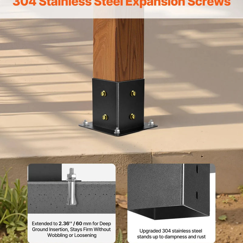 VEVOR pergolas stiprinājumu komplekts 92 × 92 mm brusām, smailam jumtam, 3 un 4 virzienu savienojumi ar stabu pamatnēm un kores stiprinājumiem, lapenēm un nojumēm, 14 gab.