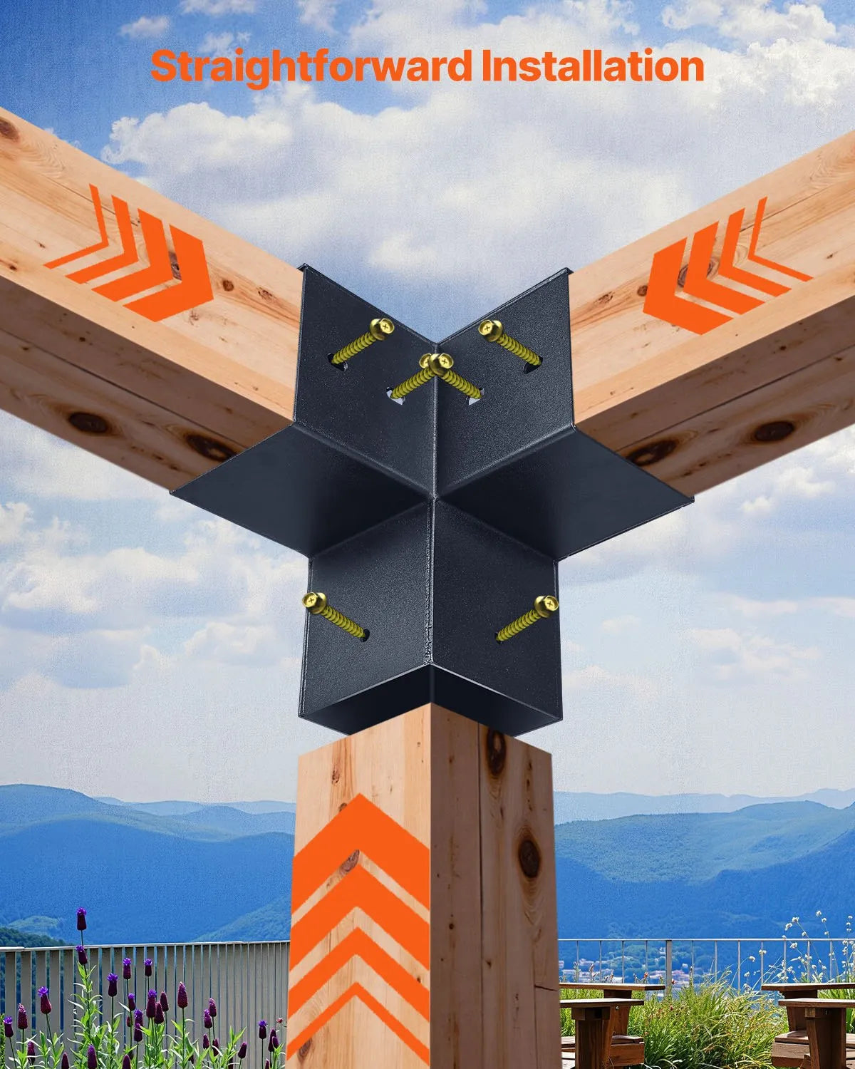 VEVORi pergola kinnituskomplekt 92 × 92 mm taladele, terava katusega, 3- ja 4-suunalised ühendused postide aluste ja katuseharja kinnitustega, lehtla ja varikatuse jaoks, 14 tk.