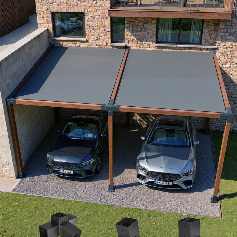 VEVOR pergolas stiprinājumu komplekts 92 × 92 mm koka brusām, slīpi 4 virzienu savienojumi no oglekļa tērauda ar stabu pamatnēm un sienas stiprinājumiem, pergolām, lapenēm un nojumēm