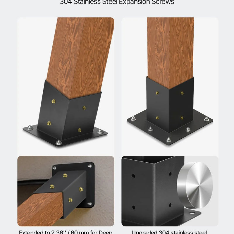 VEVOR pergolas stiprinājumu komplekts 92 × 92 mm koka brusām, slīpi 4 virzienu savienojumi no oglekļa tērauda ar stabu pamatnēm un sienas stiprinājumiem, pergolām, lapenēm un nojumēm