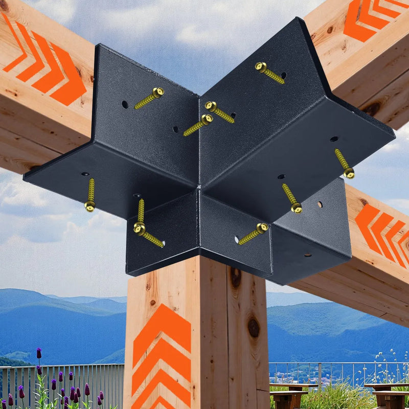 VEVOR pergolas stiprinājumu komplekts 92 × 92 mm koka brusām, slīpi 4 virzienu savienojumi no oglekļa tērauda ar stabu pamatnēm un sienas stiprinājumiem, pergolām, lapenēm un nojumēm