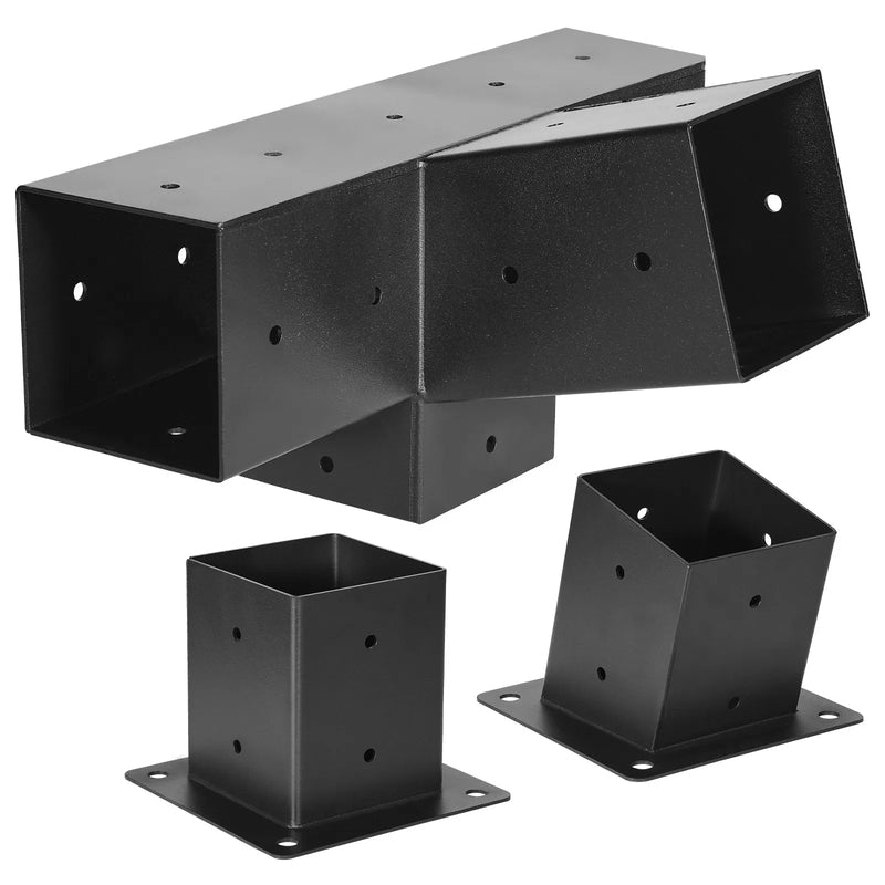 VEVOR pergolas stiprinājumu komplekts 92 × 92 mm koka brusām, slīpi 4 virzienu savienojumi no oglekļa tērauda ar stabu pamatnēm un sienas stiprinājumiem, pergolām, lapenēm un nojumēm