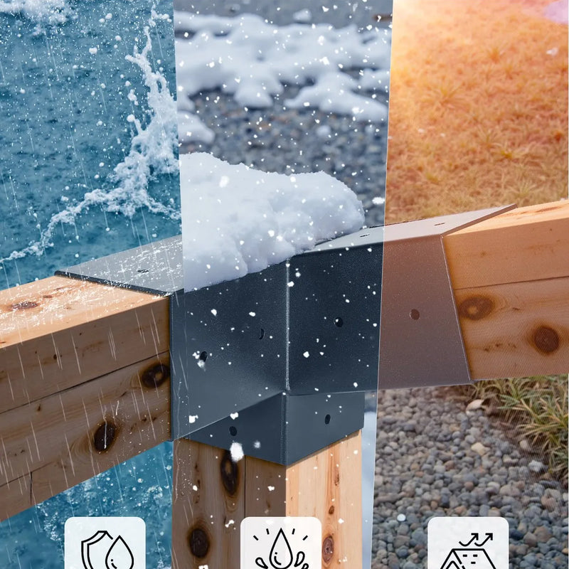 VEVOR pergolas stiprinājumu komplekts 92 × 92 mm koka brusām, 2 slīpi 3 virzienu savienojumi ar 2 stabu pamatnēm un 2 sienas stiprinājumu pamatnēm, pergolām, lapenēm un nojumēm
