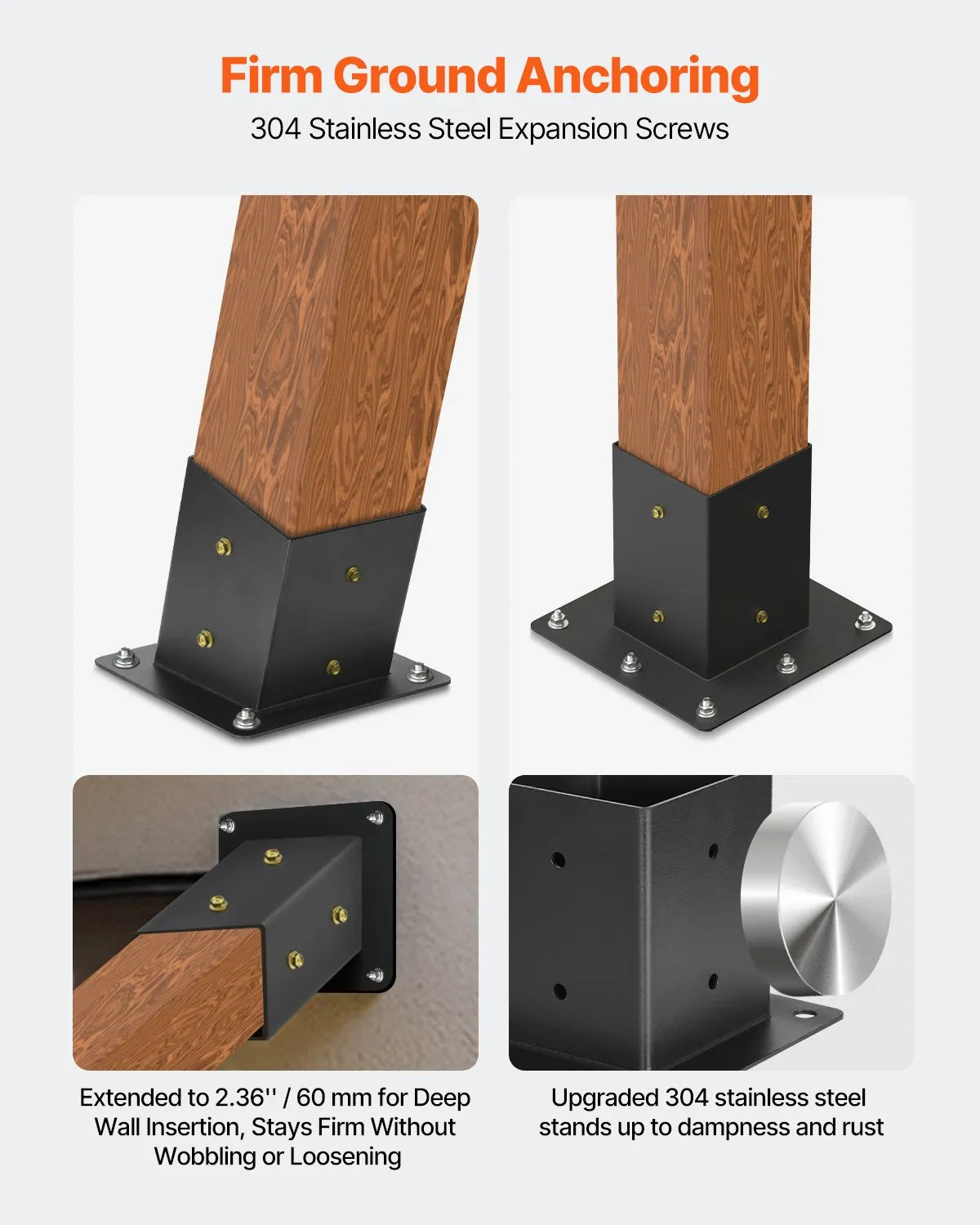 VEVOR pergolas stiprinājumu komplekts 92 × 92 mm koka brusām, 2 slīpi 3 virzienu savienojumi ar 2 stabu pamatnēm un 2 sienas stiprinājumu pamatnēm, pergolām, lapenēm un nojumēm