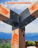 VEVOR pergolas stiprinājumu komplekts 92 × 92 mm koka brusām, 2 slīpi 3 virzienu savienojumi ar 2 stabu pamatnēm un 2 sienas stiprinājumu pamatnēm, pergolām, lapenēm un nojumēm