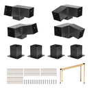 VEVOR pergolas stiprinājumu komplekts 92 × 92 mm koka brusām, slīpi 3 virzienu savienojumi no oglekļa tērauda ar skrūvēm un stabu pamatnēm, lapenēm un nojumēm, 8 gab.