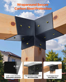 VEVOR pergolas stiprinājumu komplekts 92 × 92 mm koka brusām, slīpi 3 virzienu savienojumi no oglekļa tērauda ar skrūvēm un stabu pamatnēm, lapenēm un nojumēm, 8 gab.