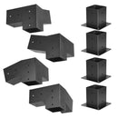 VEVOR pergolas stiprinājumu komplekts 92 × 92 mm koka brusām, slīpi 3 virzienu savienojumi no oglekļa tērauda ar skrūvēm un stabu pamatnēm, lapenēm un nojumēm, 8 gab.