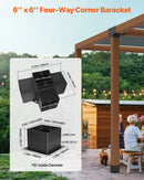 VEVOR pergolas stūra stiprinājumu komplekts 152 × 152 mm, iekšējais izmērs 142 × 142 mm, 4 virzienu lielas slodzes savienojumi koka brusām un stabiem, lapenēm, terases pergolām un koka nojumēm, 2 gab.
