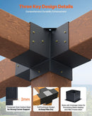VEVOR pergolas stūra stiprinājumu komplekts 152 × 152 mm, iekšējais izmērs 142 × 142 mm, 4 virzienu lielas slodzes savienojumi koka brusām un stabiem, lapenēm, terases pergolām un koka nojumēm, 2 gab.