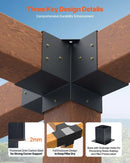 VEVOR pergolas stūra stiprinājumu komplekts 102 × 102 mm, iekšējais izmērs 89 × 89 mm, 4 virzienu lielas slodzes savienojumi koka brusām un stabiem, lapenēm, terases pergolām un koka nojumēm, 2 gab.