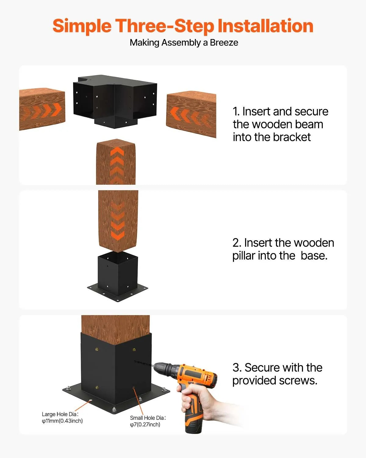 VEVOR Pergola Corner Bracket Set 102 × 102 mm, Inner Size 89 × 89 mm, 4-Way Heavy-Duty Connectors for Wood Beams and Posts, Pergolas, Terraces and Wooden Canopies, 2 Pieces
