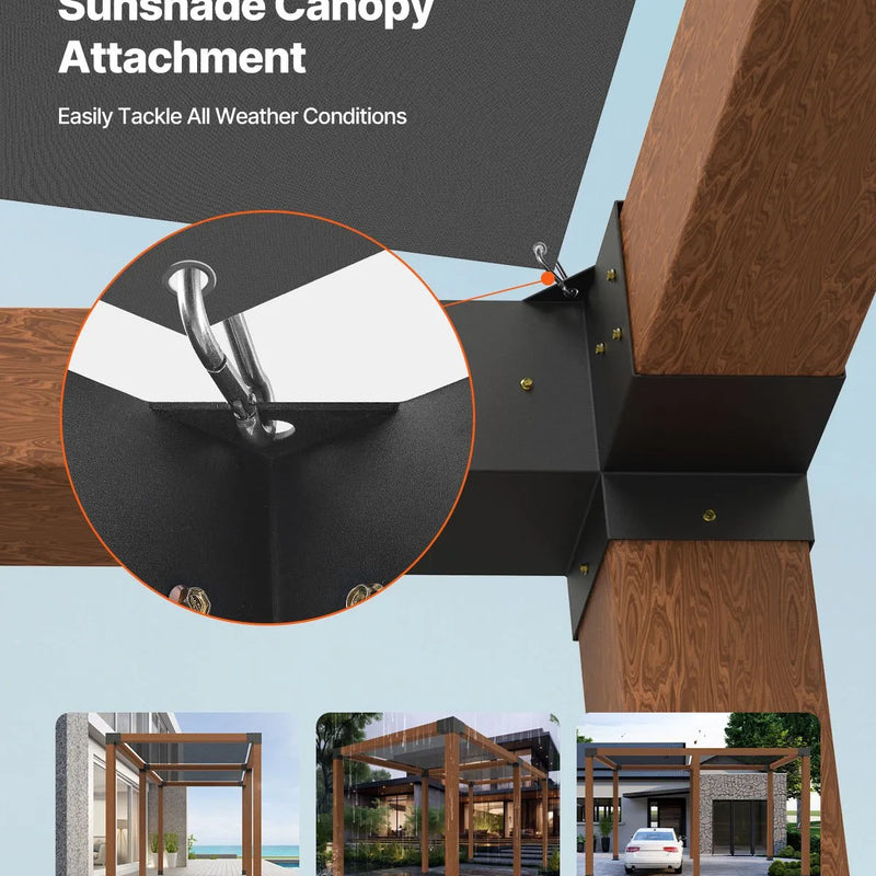 VEVOR pergolas stūra stiprinājumu komplekts 92 × 92 mm koka brusām, 3 virzienu lielas slodzes savienojumi ar stabu pamatnēm, lapenēm, terasēm un koka nojumēm, 4 gab.