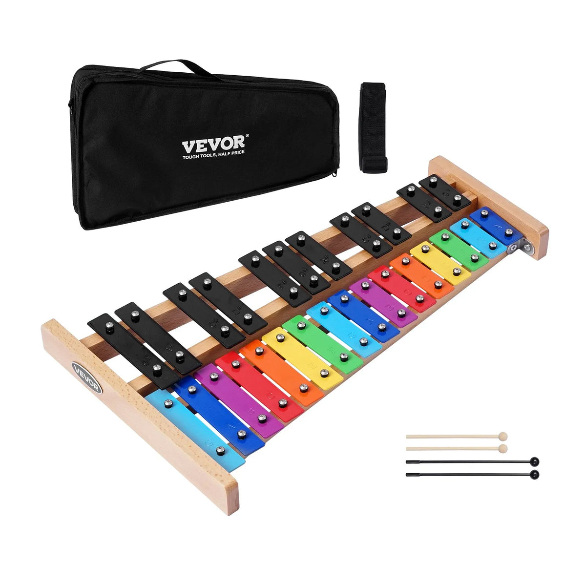 VEVOR Glockenspiel 27 Tones with Coloured Metal Keys, 4 Mallets and Bag