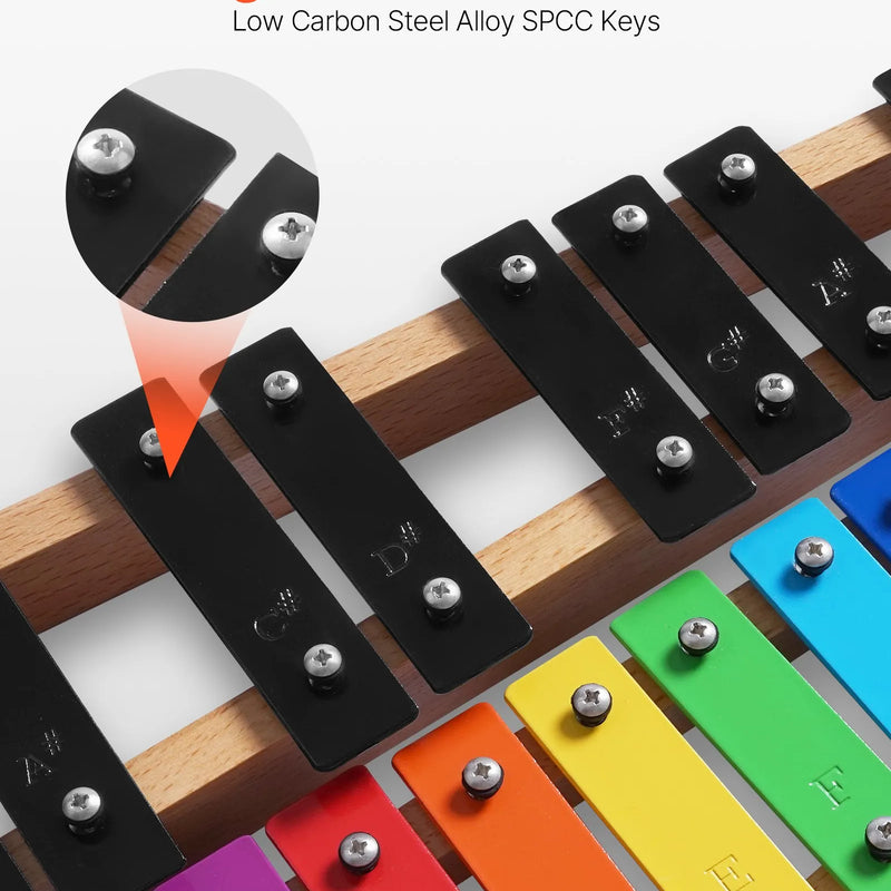 VEVOR 27 toņu glokenspīls/ksilofons ar krāsainiem metāla taustiņiem, profesionāls perkusiju instruments ar 4 vālītēm un pārnēsājamo somu, piemērots iesācējiem un pieaugušajiem