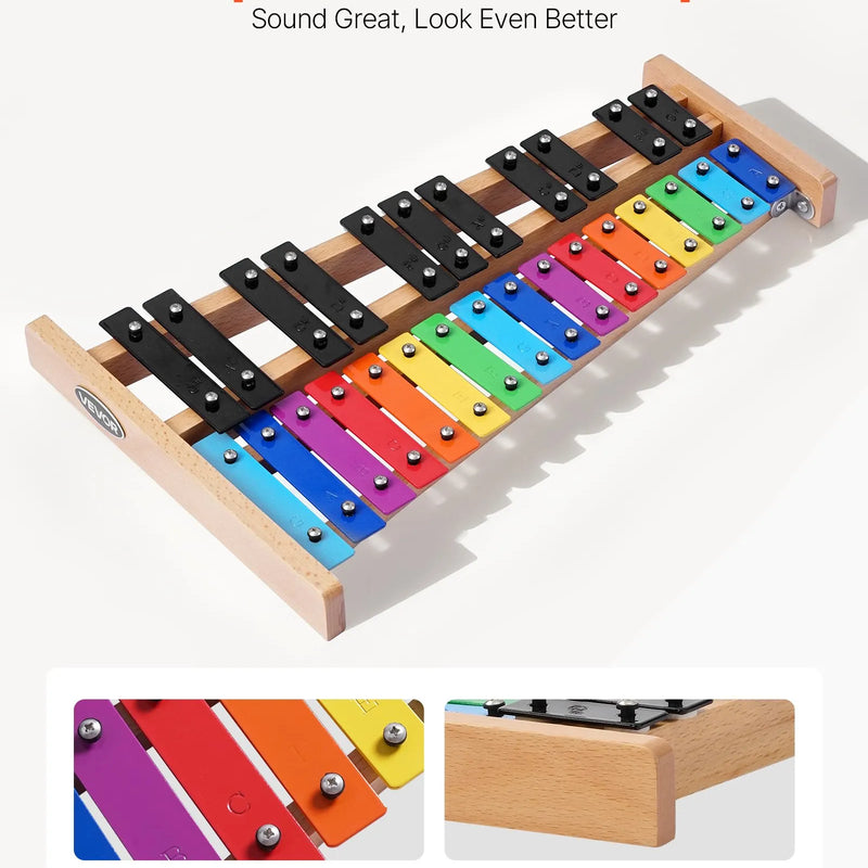 VEVOR 27 toņu glokenspīls/ksilofons ar krāsainiem metāla taustiņiem, profesionāls perkusiju instruments ar 4 vālītēm un pārnēsājamo somu, piemērots iesācējiem un pieaugušajiem