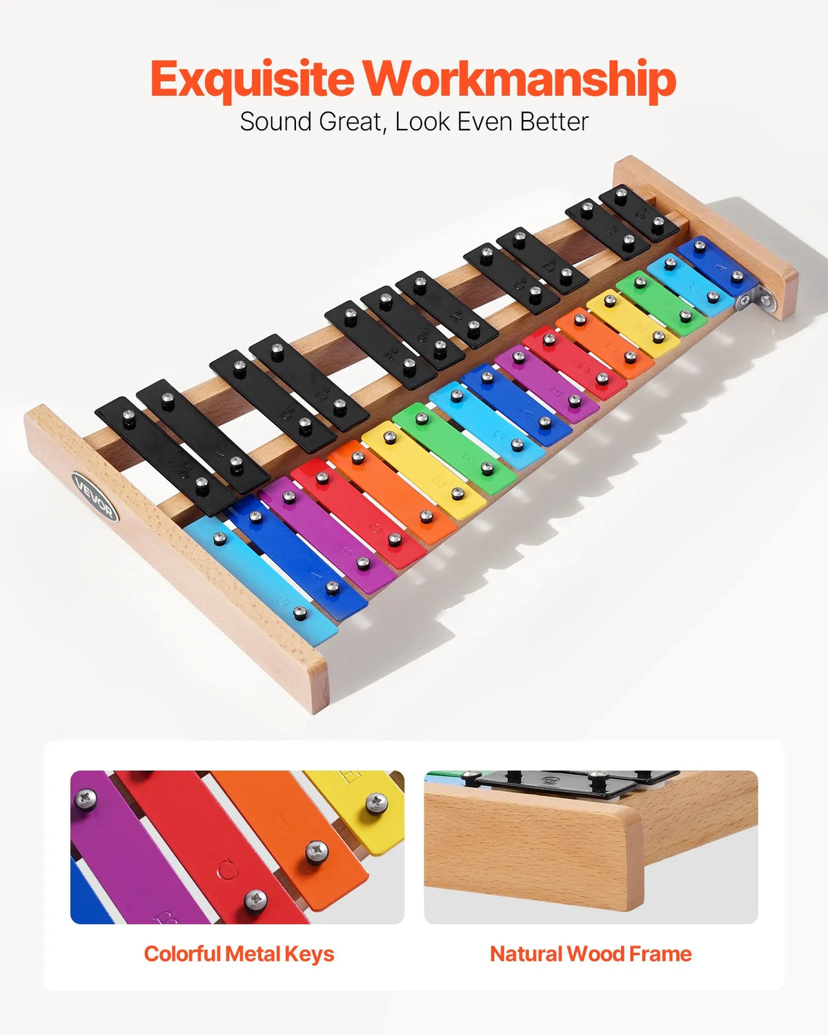 VEVOR Glockenspiel 27 Tones with Coloured Metal Keys, 4 Mallets and Bag