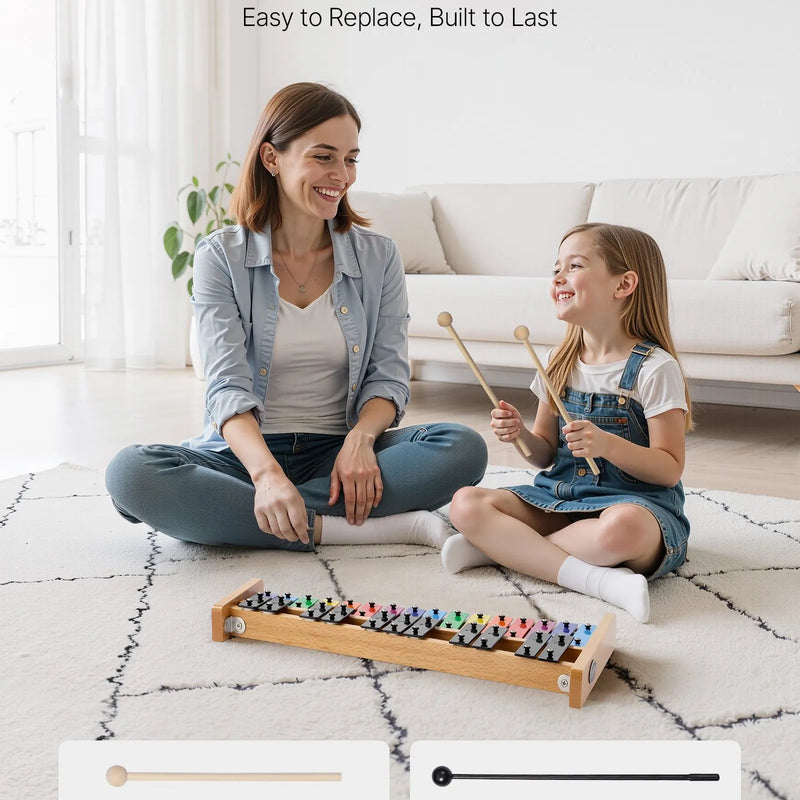 VEVOR 27 toņu glokenspīls/ksilofons ar krāsainiem metāla taustiņiem, profesionāls perkusiju instruments ar 4 vālītēm un pārnēsājamo somu, piemērots iesācējiem un pieaugušajiem