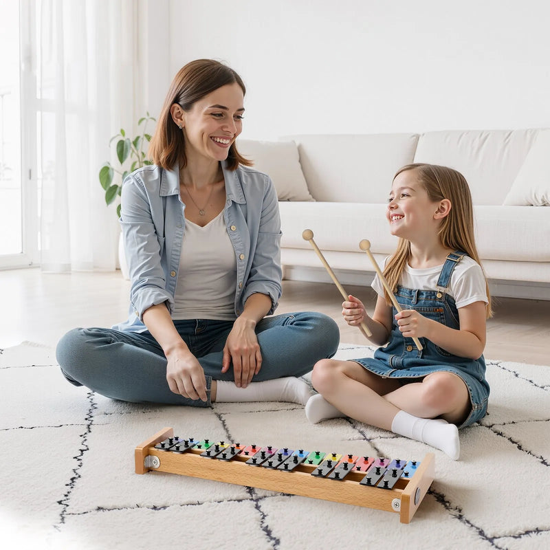 VEVOR 27 toņu glokenspīls/ksilofons ar krāsainiem metāla taustiņiem, profesionāls perkusiju instruments ar 4 vālītēm un pārnēsājamo somu, piemērots iesācējiem un pieaugušajiem