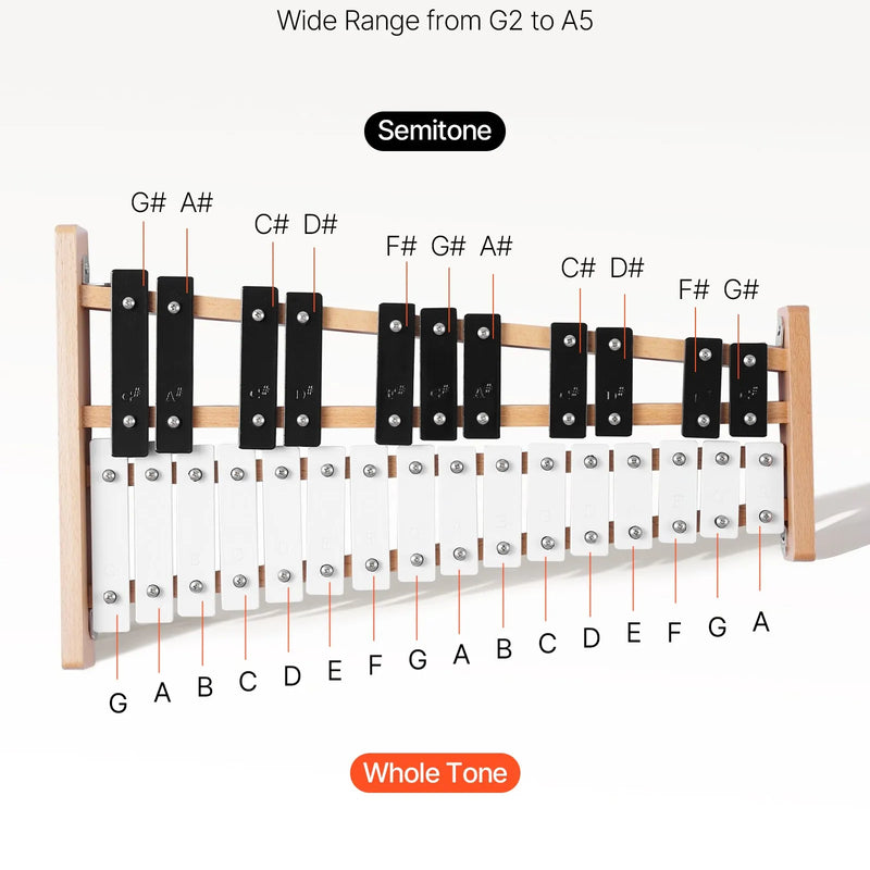 VEVOR metalofons ar 27 notīm, profesionāls perkusiju instruments ar metāla plāksnītēm, 4 vālītēm un pārnēsāšanas somu, piemērots iesācējiem un pieaugušajiem mūzikas apguvei