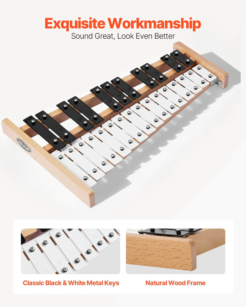 VEVOR metalofons ar 27 notīm, profesionāls perkusiju instruments ar metāla plāksnītēm, 4 vālītēm un pārnēsāšanas somu, piemērots iesācējiem un pieaugušajiem mūzikas apguvei