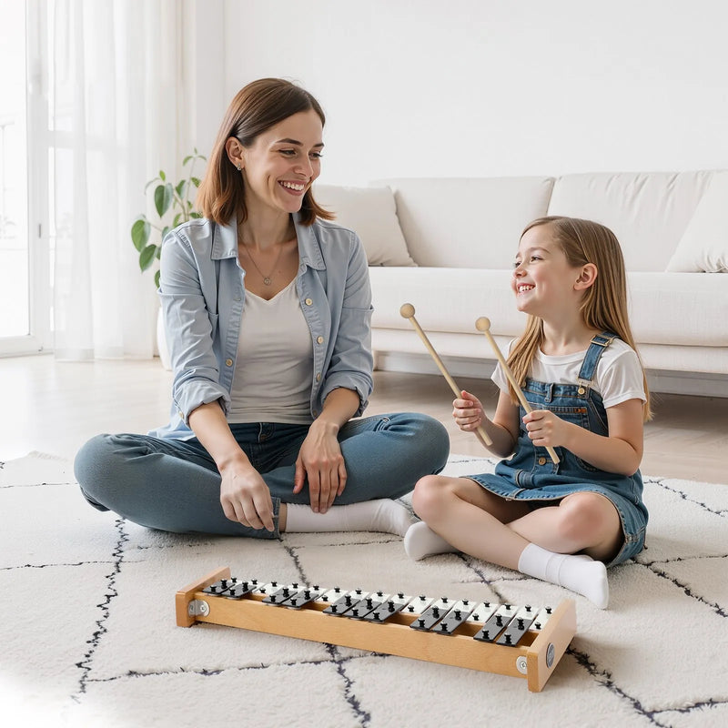 VEVOR metalofons ar 27 notīm, profesionāls perkusiju instruments ar metāla plāksnītēm, 4 vālītēm un pārnēsāšanas somu, piemērots iesācējiem un pieaugušajiem mūzikas apguvei