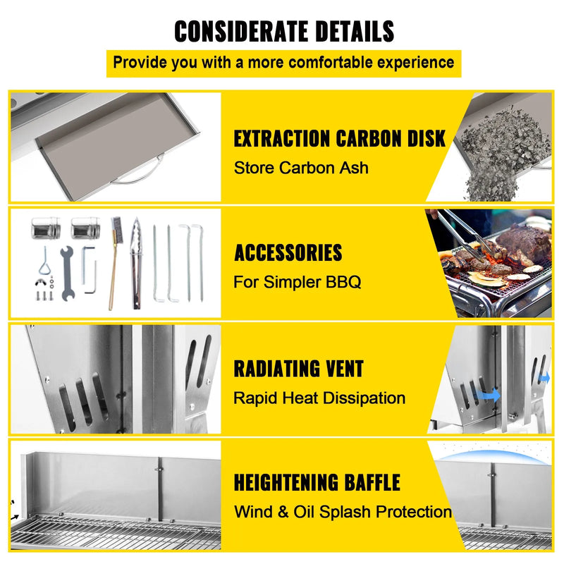 VEVOR rotējošais grils, BBQ iesma cepetis ar 60 kg kravnesību, ar ogļu deflektoru, 25 W ogļu piedziņas motoru, jēra un cūkas cepšanai, āra piknikiem un kempingam