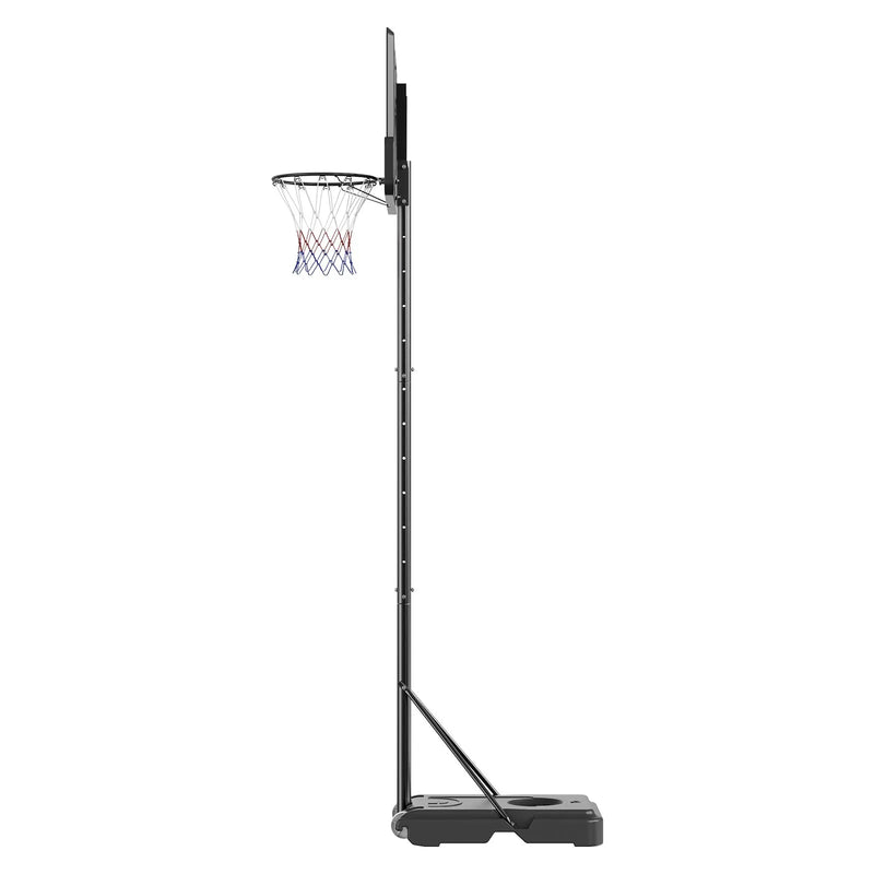 VEVOR basketbola grozs ar regulējamu augstumu 1,22–3,05 m, pārnēsājama sistēma ar 112 cm aizmugures vairogu, grozs ar statīvu, riteņiem un uzpildāmu pamatni, piemērots bērniem un pieaugušajiem, lietošanai telpās un ārā - ZEMLETES.LV