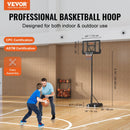 VEVOR basketbola grozs ar regulējamu augstumu 1,22–3,05 m, pārnēsājama sistēma ar 112 cm aizmugures vairogu, grozs ar statīvu, riteņiem un uzpildāmu pamatni, piemērots bērniem un pieaugušajiem, lietošanai telpās un ārā - ZEMLETES.LV