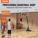 VEVOR basketbola grozs ar regulējamu augstumu 2,31–3,05 m, pārnēsājama sistēma ar 127 cm aizmugures vairogu, grozs ar statīvu, riteņiem un uzpildāmu pamatni, piemērots bērniem un pieaugušajiem, lietošanai telpās un ārā - ZEMLETES.LV