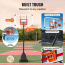 VEVOR basketbola grozs ar regulējamu augstumu 2,31–3,05 m, pārnēsājama sistēma ar 127 cm aizmugures vairogu, grozs ar statīvu, riteņiem un uzpildāmu pamatni, piemērots bērniem un pieaugušajiem, lietošanai telpās un ārā - ZEMLETES.LV