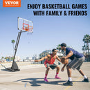 VEVOR basketbola grozs ar regulējamu augstumu 2,31–3,05 m, pārnēsājama sistēma ar 127 cm aizmugures vairogu, grozs ar statīvu, riteņiem un uzpildāmu pamatni, piemērots bērniem un pieaugušajiem, lietošanai telpās un ārā - ZEMLETES.LV