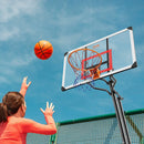 VEVOR basketbola grozs ar regulējamu augstumu 2,31–3,05 m, pārnēsājama sistēma ar 127 cm aizmugures vairogu, grozs ar statīvu, riteņiem un uzpildāmu pamatni, piemērots bērniem un pieaugušajiem, lietošanai telpās un ārā - ZEMLETES.LV