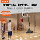 VEVOR basketbola grozs ar regulējamu augstumu 2,31–3,05 m, pārnēsājama sistēma ar 137 cm aizmugures vairogu, grozs ar statīvu, riteņiem un uzpildāmu pamatni, piemērots bērniem un pieaugušajiem, lietošanai telpās un ārā - ZEMLETES.LV
