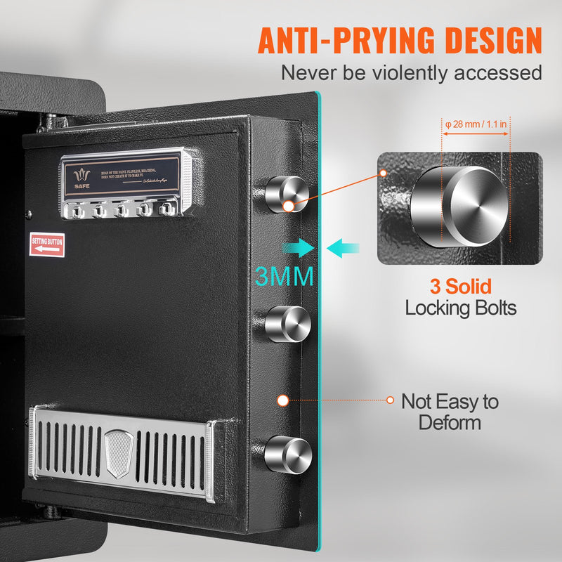 VEVOR 51 l mājas seifs ar digitālo tastatūru, atslēgām un ugunsdrošu somu