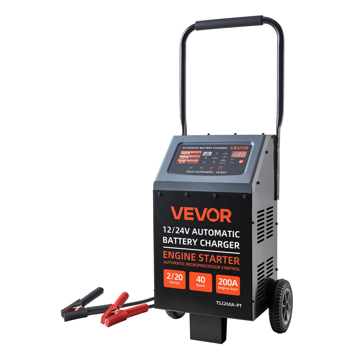VEVOR 12/24 V akumulatoru lādētājs un starteris 200/100 A ar riteņiem