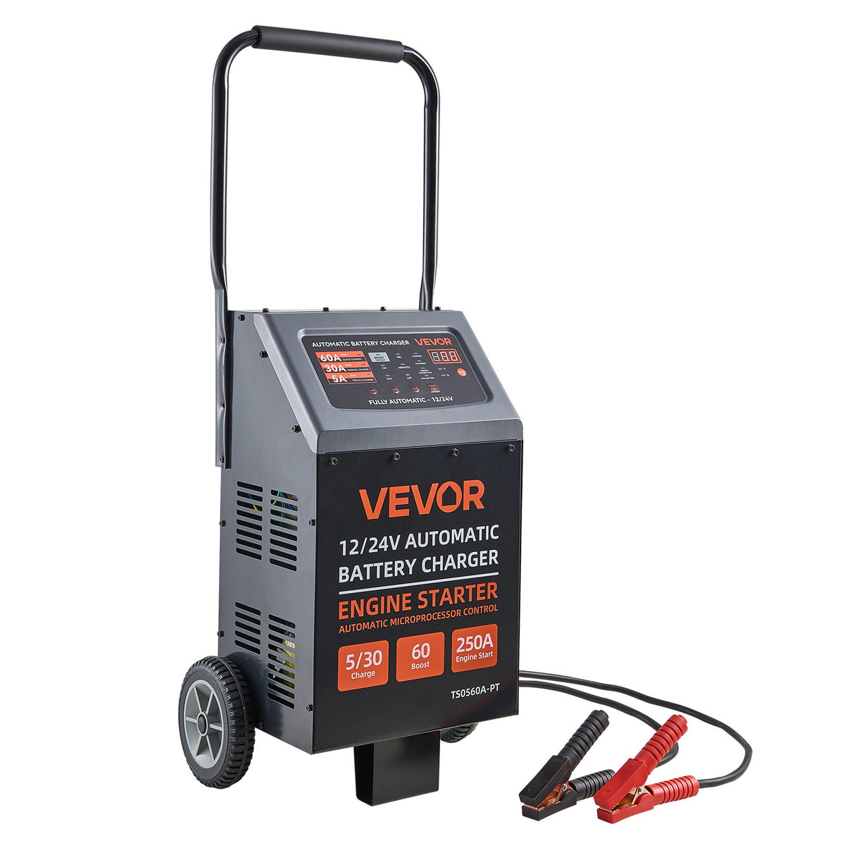 VEVOR 12/24 V akumulatoru lādētājs un starteris 250/125 A ar riteņiem