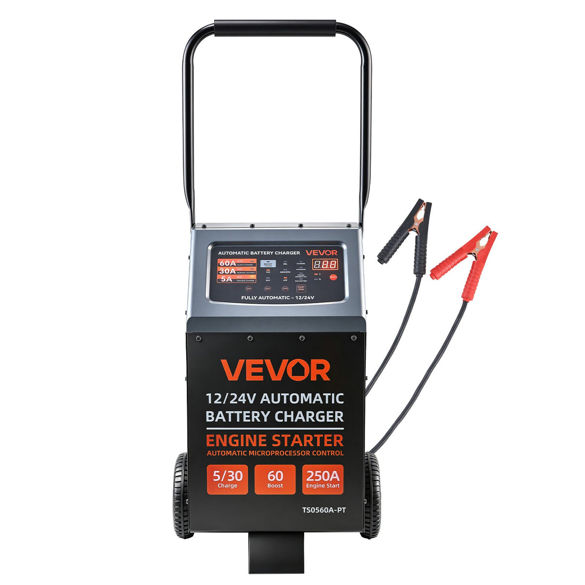 VEVOR 12/24 V akumulatoru lādētājs un starteris 250/125 A ar riteņiem