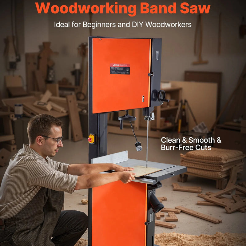 VEVOR kokapstrādes lentzāģis 457 mm, lentzāģis ar 2240 W (3 ZS) motoru, maksimālais griešanas augstums 406 mm, 690 × 510 mm čuguna galds, ar 360° darba apgaismojumu, leņķmēru un vadotni, lentzāģis kokapstrādei