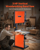 VEVOR kokapstrādes lentzāģis 457 mm, lentzāģis ar 2240 W (3 ZS) motoru, maksimālais griešanas augstums 406 mm, 690 × 510 mm čuguna galds, ar 360° darba apgaismojumu, leņķmēru un vadotni, lentzāģis kokapstrādei